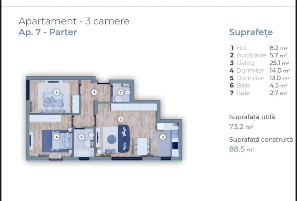 Apartament 3 camere bloc nou  | Zona Sisesti