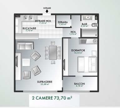 Apartament cu 2 camere de vânzare în zona Barbu Vacarescu