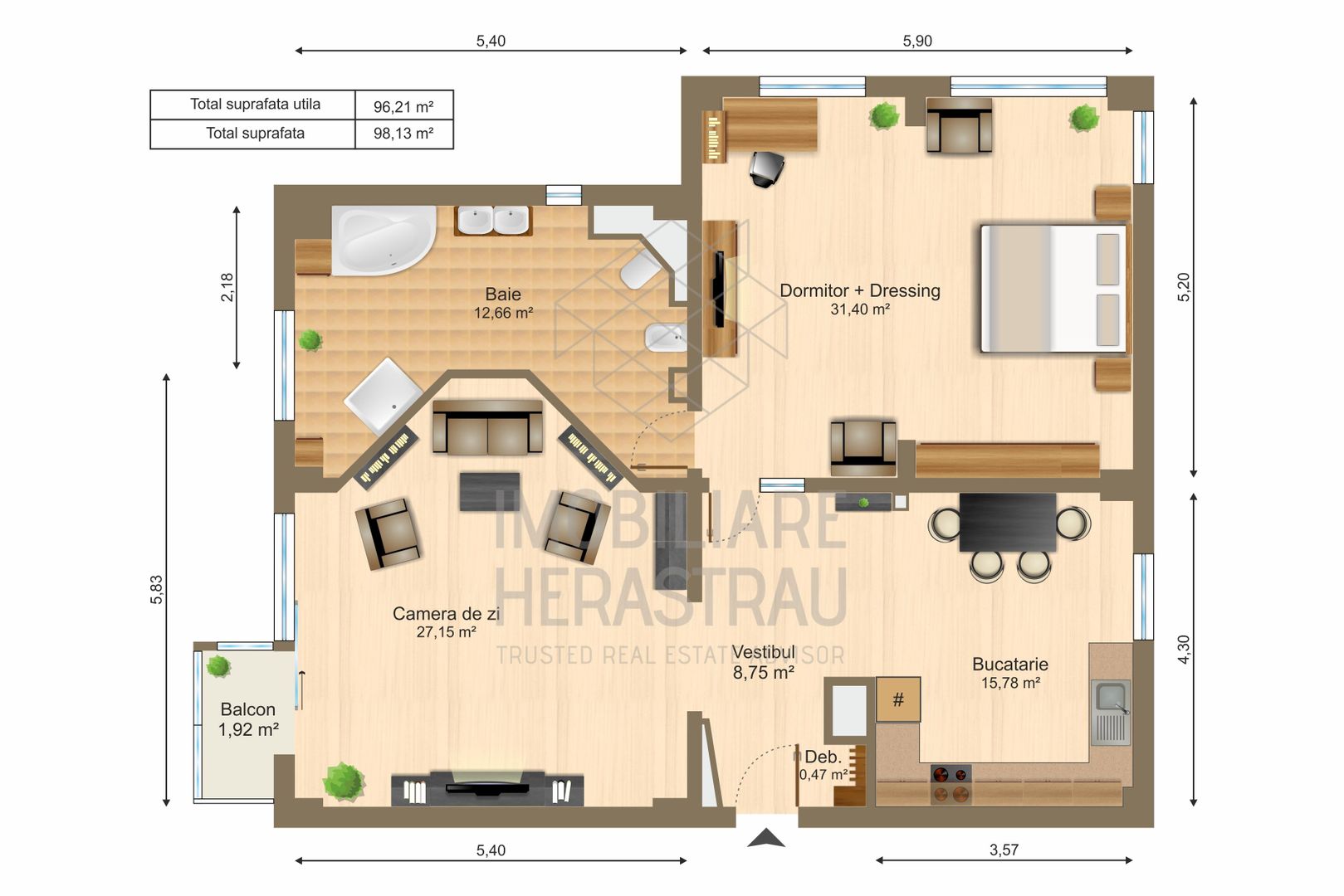 Zentro Suite | Apartament spatios 100mp | Mobilat si utilat | Monolit