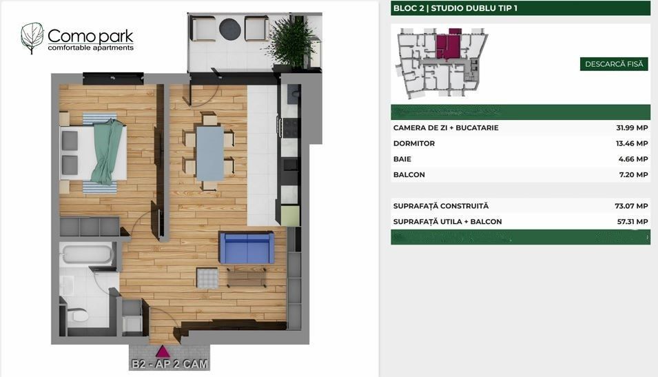 Studio dublu 57 mp zona Virtutii – Metrou Petrache Poenaru