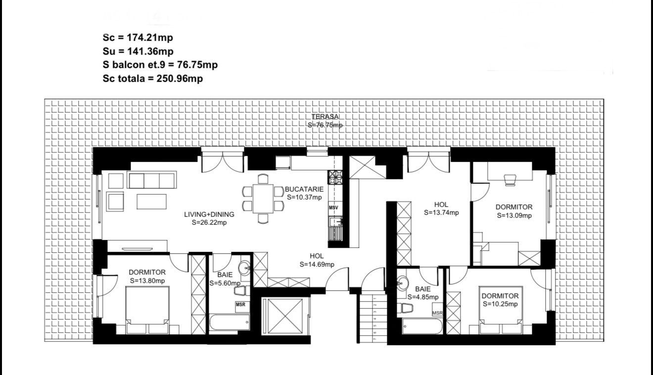 Penthouse spectaculos cu 3 dormitoare și terasă de 250 mp | Zona Herăstrău